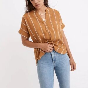 Madewell Lakeline Popover Shirttail Top in Jacquard Stripe XXS‎